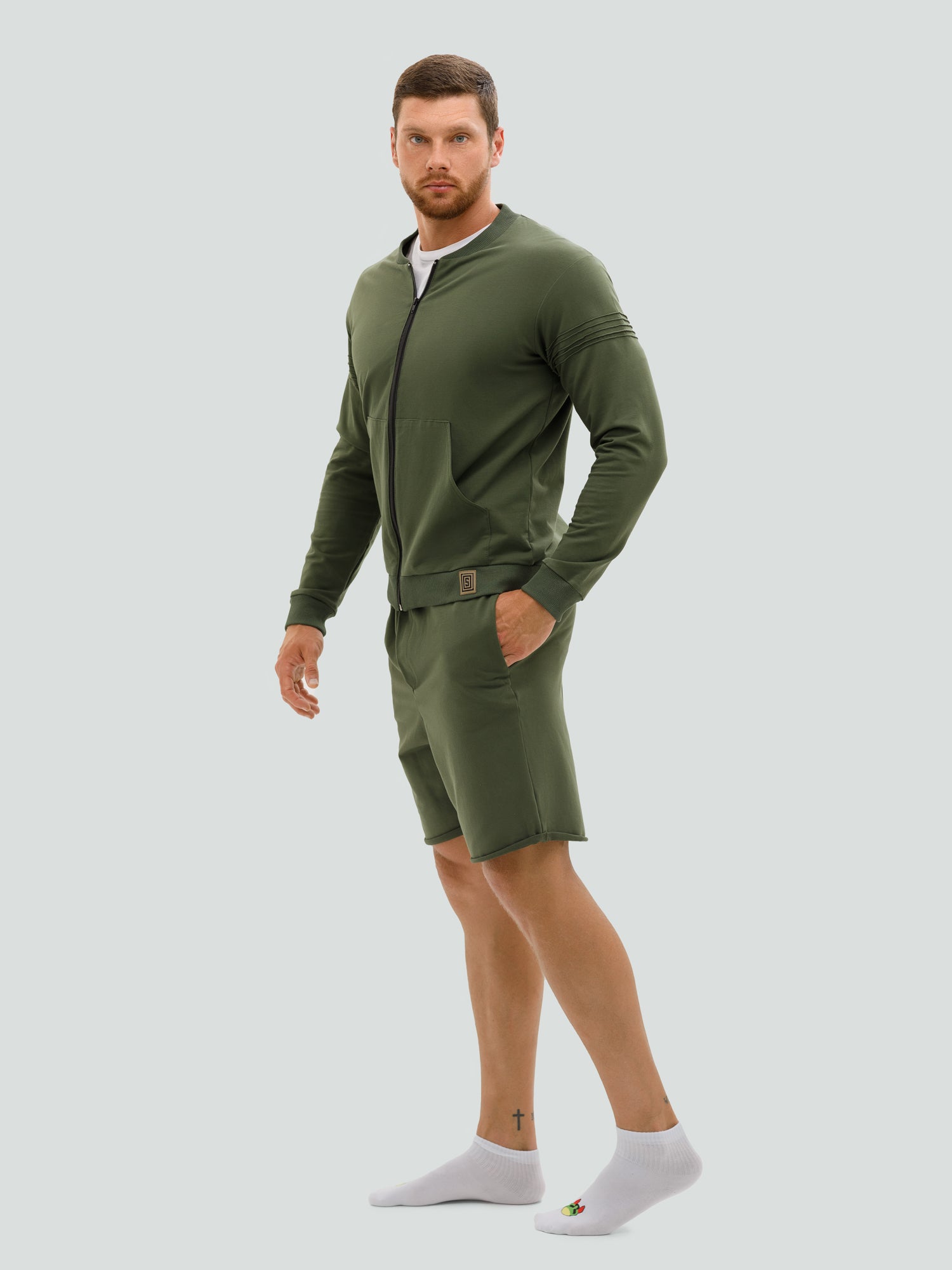 Men's khaki shorts and sweatshirt set "Hot summer" 