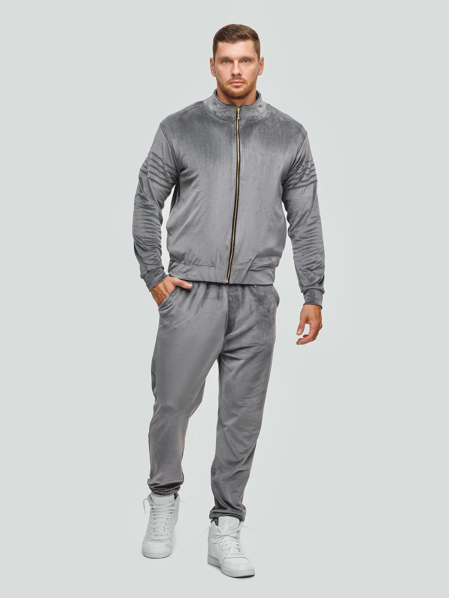 Велюровый спортивный костюм "Soft серый" 
