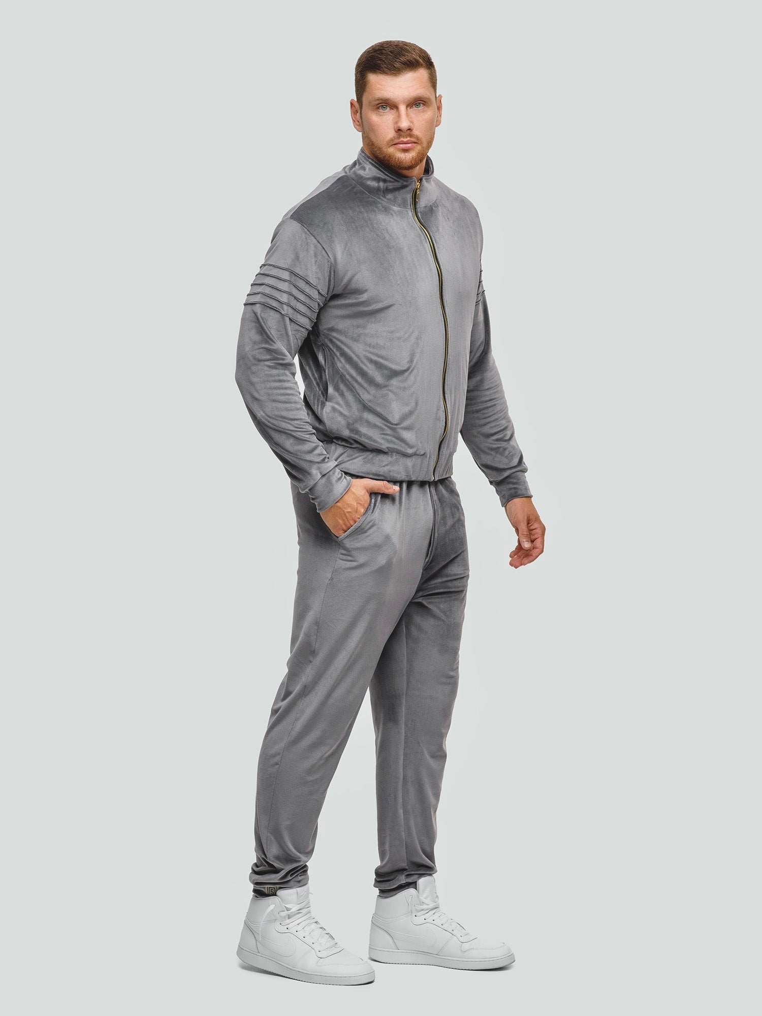 Велюровый спортивный костюм "Soft серый" 