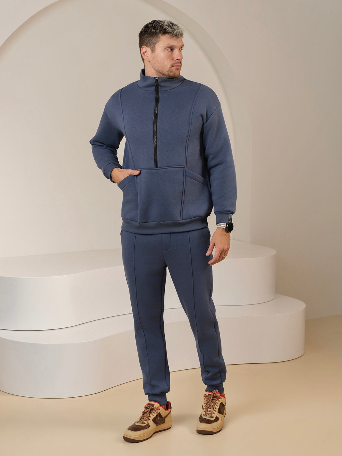 Laisvalaikio kostiumas "Luxury" dusty blue su pūkeliu
