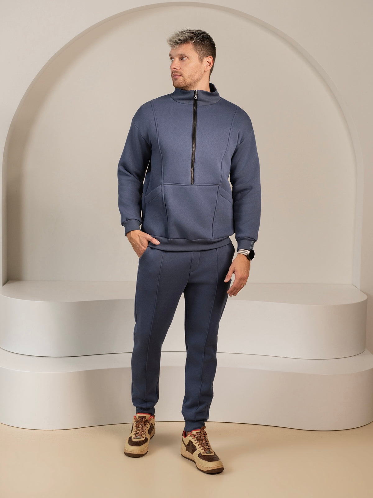 Laisvalaikio kostiumas "Luxury" dusty blue su pūkeliu