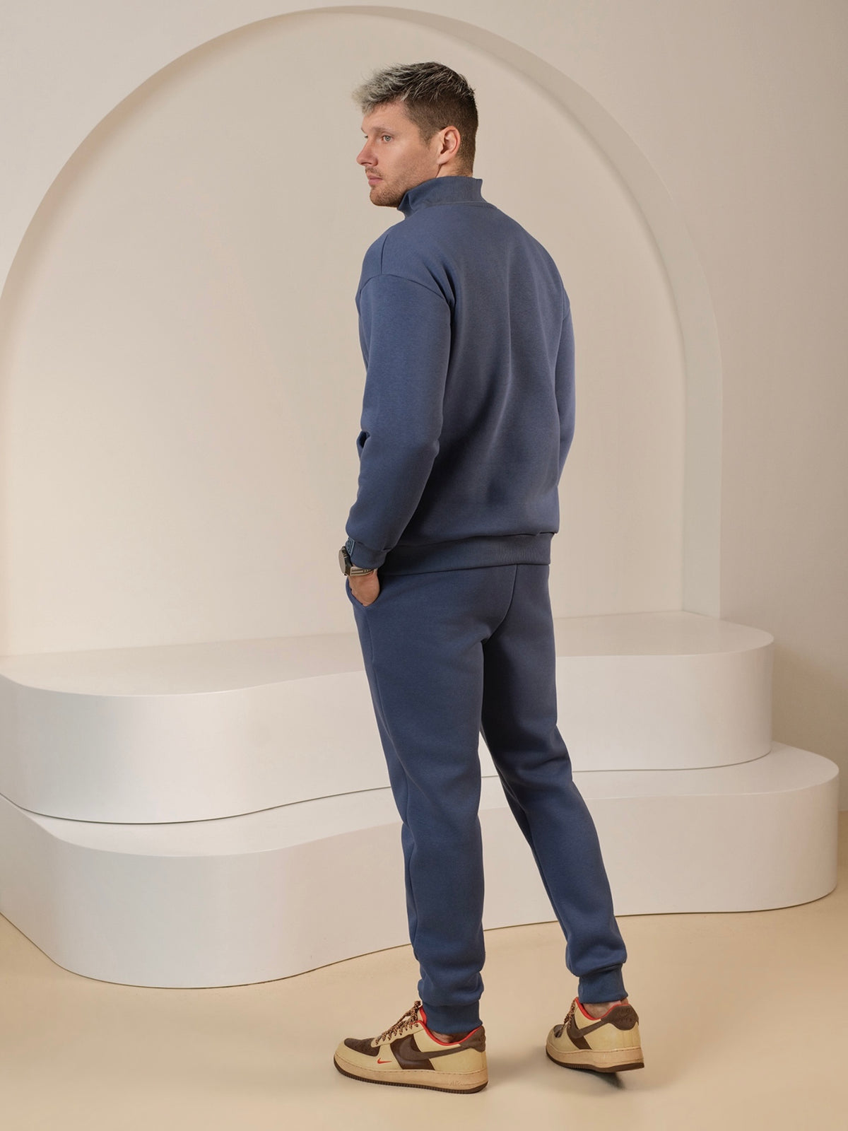 Laisvalaikio kostiumas "Luxury" dusty blue su pūkeliu
